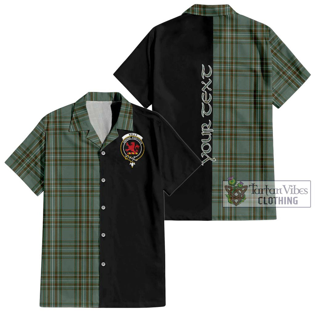 Kelly Tartan Short Sleeve Button Shirt with Family Crest and Half Of Me Style Kid - Tartanvibesclothing Shop