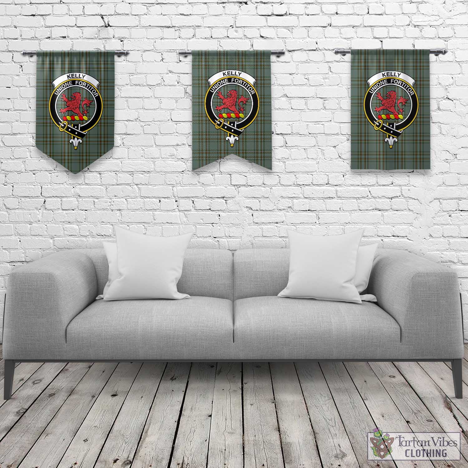 Tartan Vibes Clothing Kelly Dress Tartan Gonfalon, Tartan Banner with Family Crest