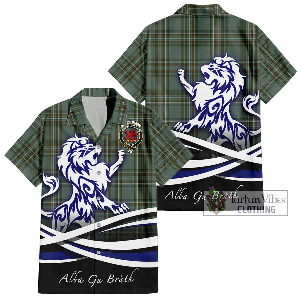 Kelly Tartan Short Sleeve Button Shirt with Alba Gu Brath Regal Lion Emblem Kid - Tartanvibesclothing Shop