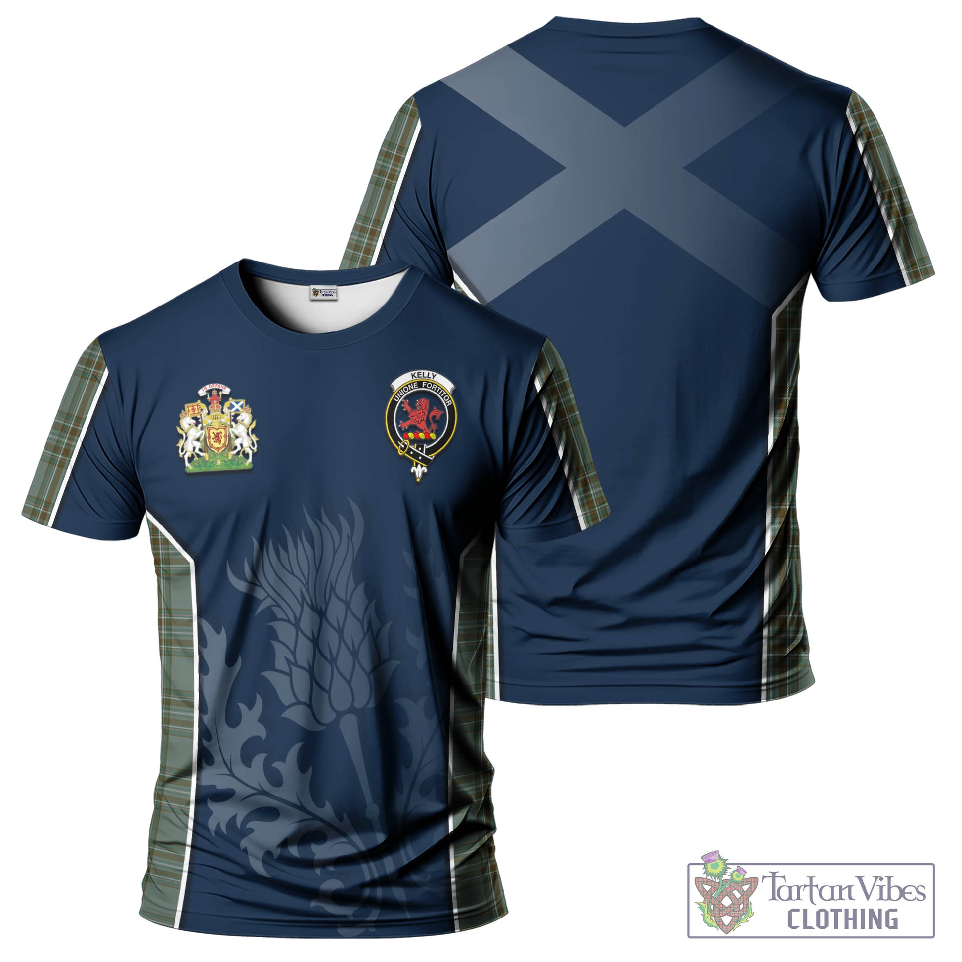 Tartan Vibes Clothing Kelly Dress Tartan T-Shirt with Family Crest and Scottish Thistle Vibes Sport Style