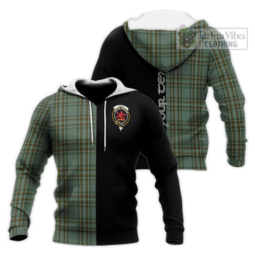Kelly Tartan Knitted Hoodie with Family Crest and Half Of Me Style Unisex Knitted Pullover Hoodie - Tartanvibesclothing Shop