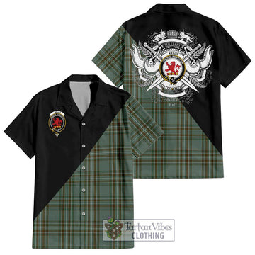 Kelly Tartan Short Sleeve Button Shirt with Family Crest and Military Logo Style Kid - Tartanvibesclothing Shop