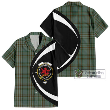 Kelly Tartan Short Sleeve Button Up with Family Crest Circle Style Kid - Tartan Vibes Clothing