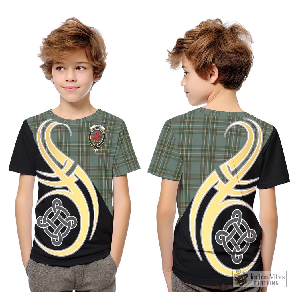 Kelly Tartan Kid T-Shirt with Family Crest and Celtic Symbol Style Youth XL Size14 - Tartan Vibes Clothing