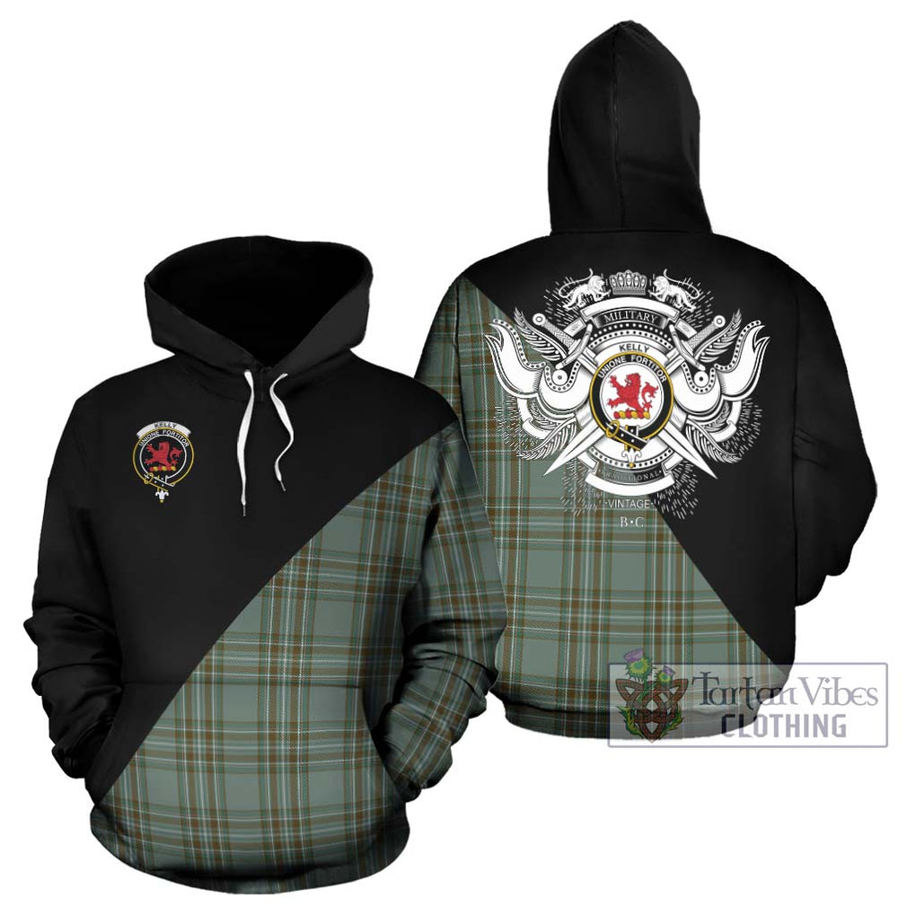 Kelly Tartan Hoodie with Family Crest and Military Logo Style Zip Hoodie - Tartanvibesclothing Shop