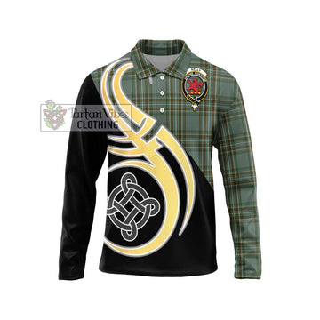Kelly Tartan Long Sleeve Polo Shirt with Family Crest and Celtic Symbol Style Unisex - Tartan Vibes Clothing