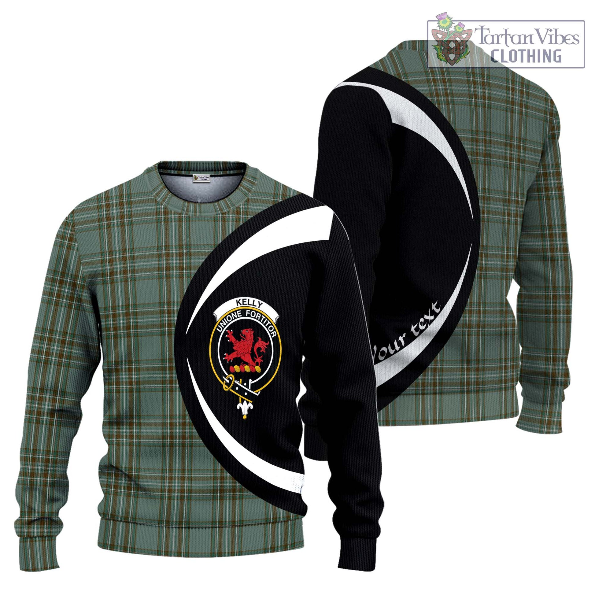 Kelly Tartan Ugly Sweater with Family Crest Circle Style Unisex - Tartan Vibes Clothing