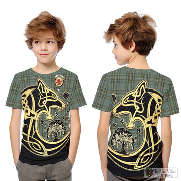 Kelly Tartan Kid T-Shirt with Family Crest Celtic Wolf Style Youth XL Size14 - Tartan Vibes Clothing