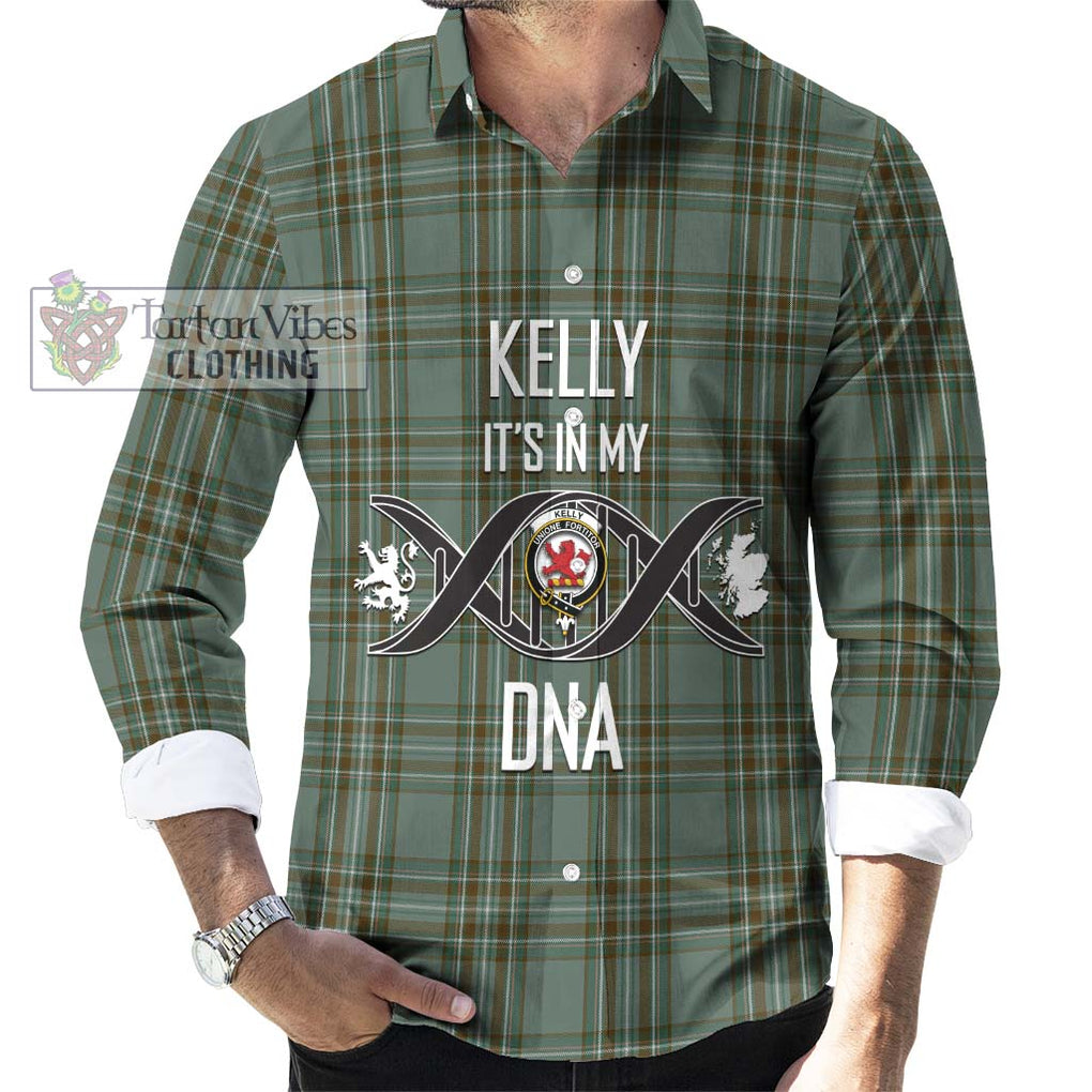 Kelly Tartan Long Sleeve Button Shirt with Family Crest DNA In Me Style Men's Shirt S - Tartanvibesclothing Shop