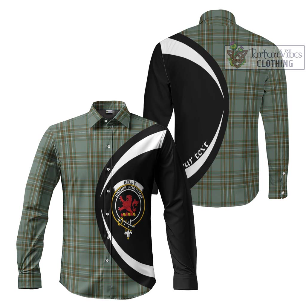 Kelly Tartan Long Sleeve Button Up with Family Crest Circle Style Men's Shirt S - Tartan Vibes Clothing