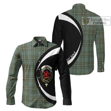 Kelly Tartan Long Sleeve Button Up with Family Crest Circle Style Men's Shirt S - Tartan Vibes Clothing