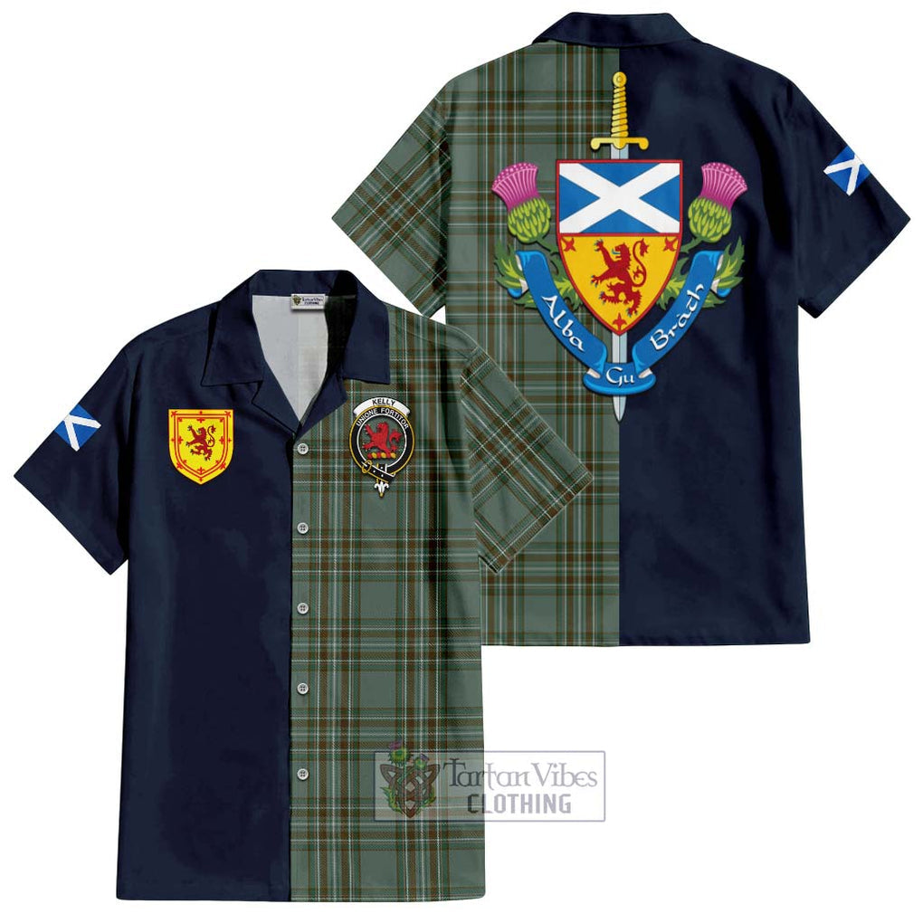Tartan Vibes Clothing Kelly Dress Tartan Short Sleeve Button Shirt with Scottish Lion Royal Arm Half Style