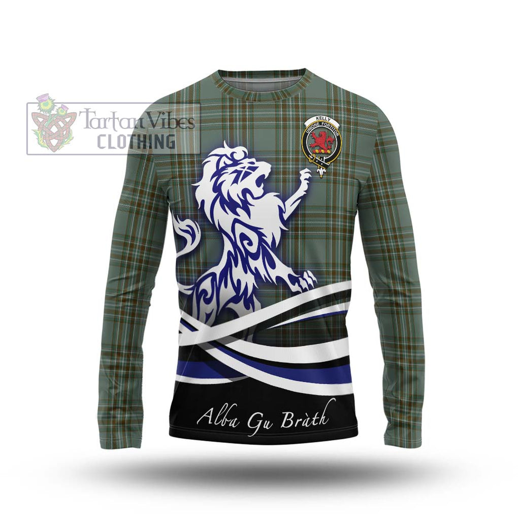 Kelly Tartan Long Sleeve T-Shirt with Alba Gu Brath Regal Lion Emblem Unisex - Tartanvibesclothing Shop