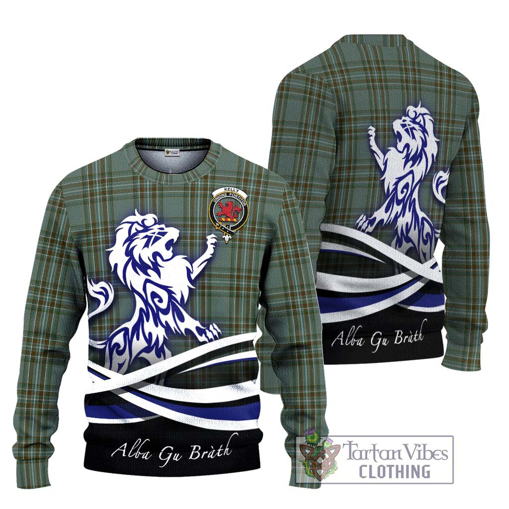 Kelly Tartan Knitted Sweater with Alba Gu Brath Regal Lion Emblem Unisex - Tartanvibesclothing Shop
