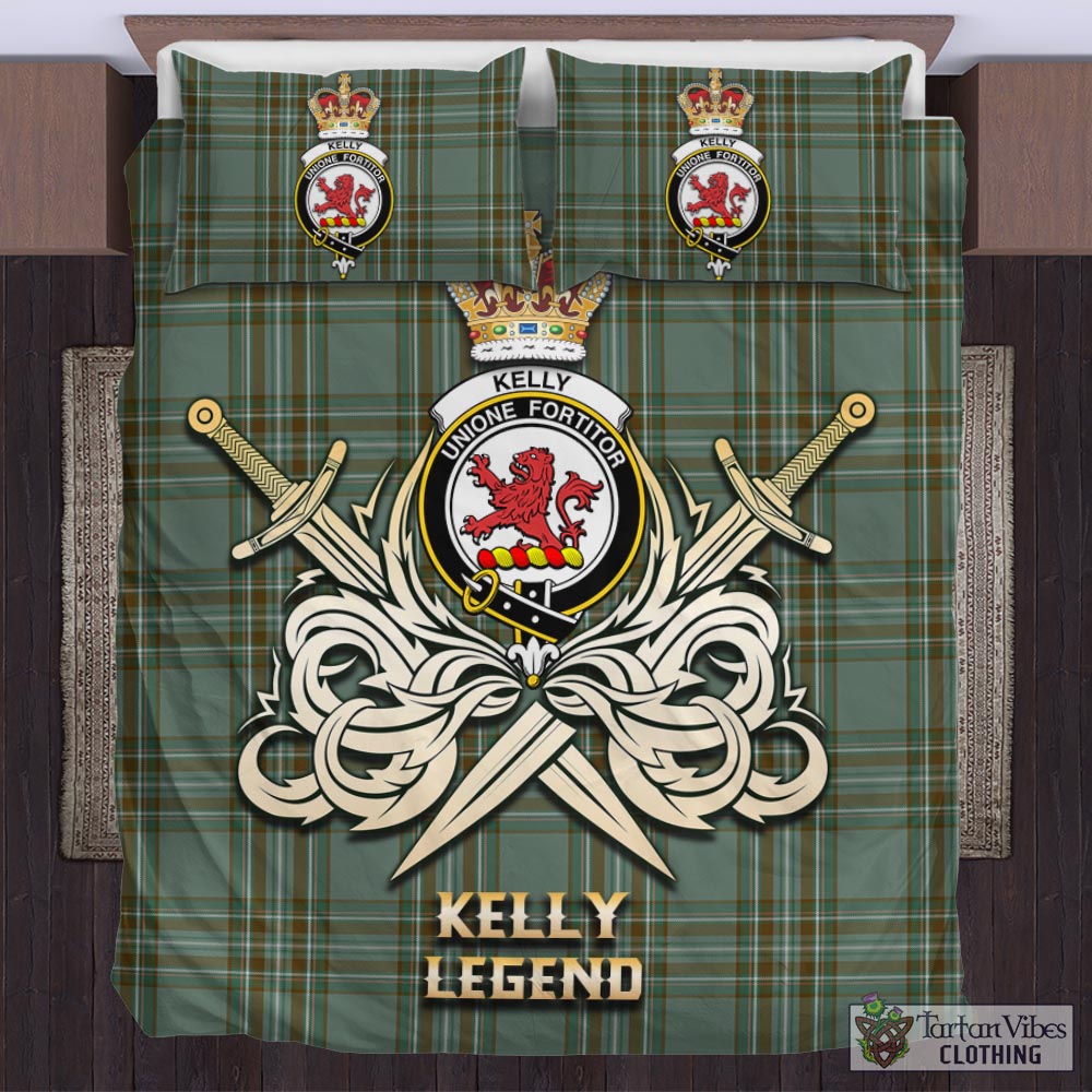 Tartan Vibes Clothing Kelly Dress Tartan Bedding Set with Clan Crest and the Golden Sword of Courageous Legacy