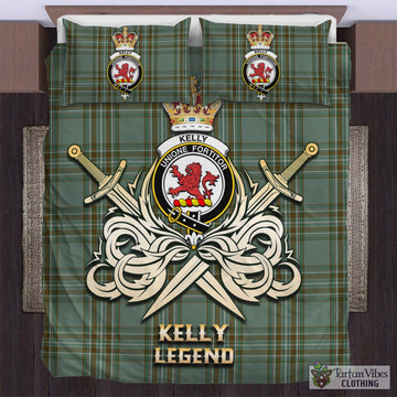 Kelly Dress Tartan Bedding Set with Clan Crest and the Golden Sword of Courageous Legacy