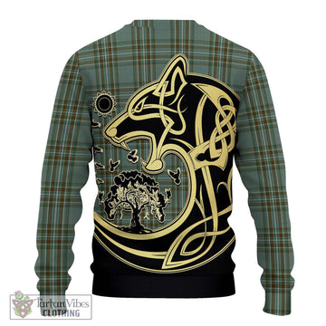 Kelly Tartan Knitted Sweater with Family Crest Celtic Wolf Style - Tartan Vibes Clothing