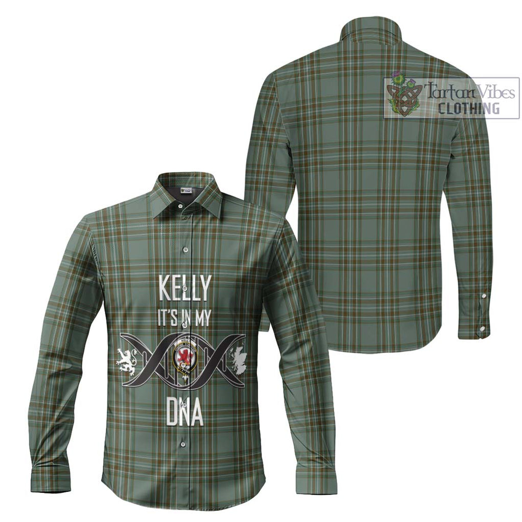 Kelly Tartan Long Sleeve Button Shirt with Family Crest DNA In Me Style Men's Shirt - Tartanvibesclothing Shop