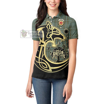 Kelly Tartan Women's Polo Shirt with Family Crest Celtic Wolf Style - Tartanvibesclothing Shop