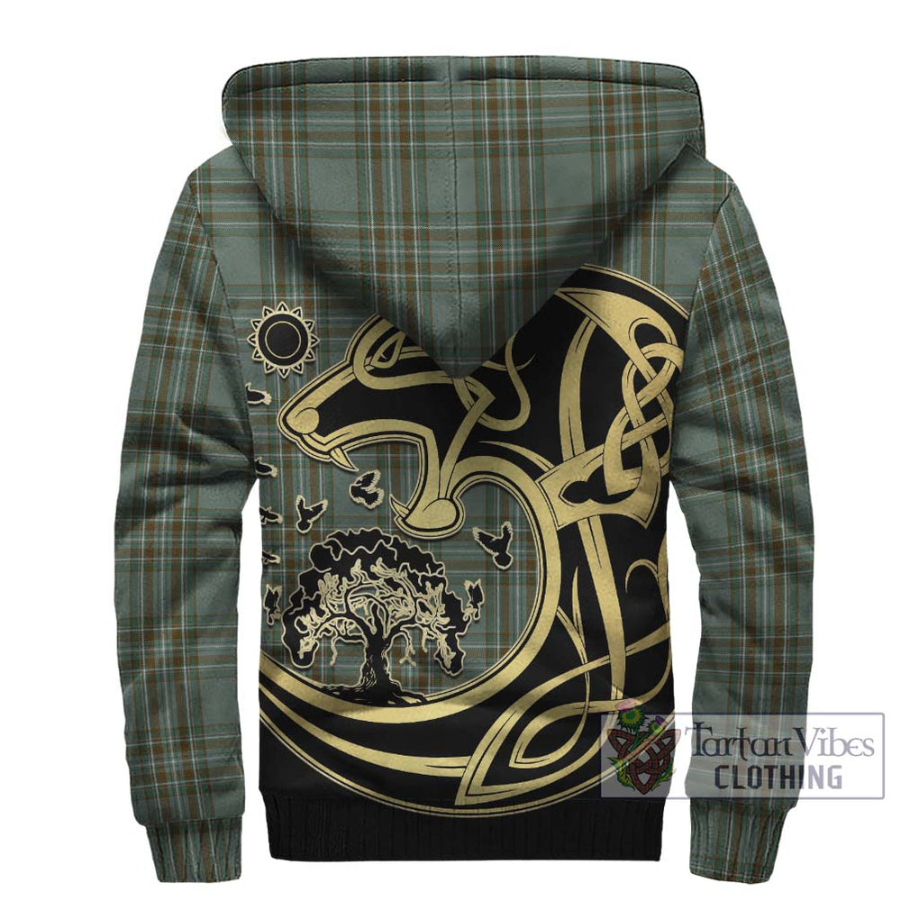 Kelly Tartan Sherpa Hoodie with Family Crest Celtic Wolf Style - Tartan Vibes Clothing