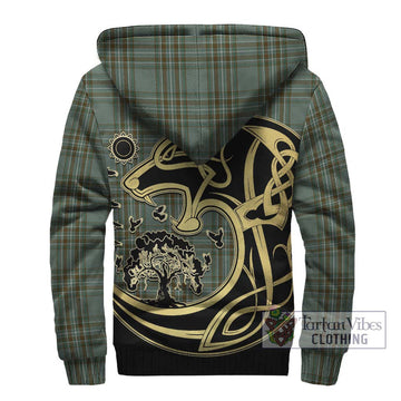 Kelly Tartan Sherpa Hoodie with Family Crest Celtic Wolf Style - Tartan Vibes Clothing