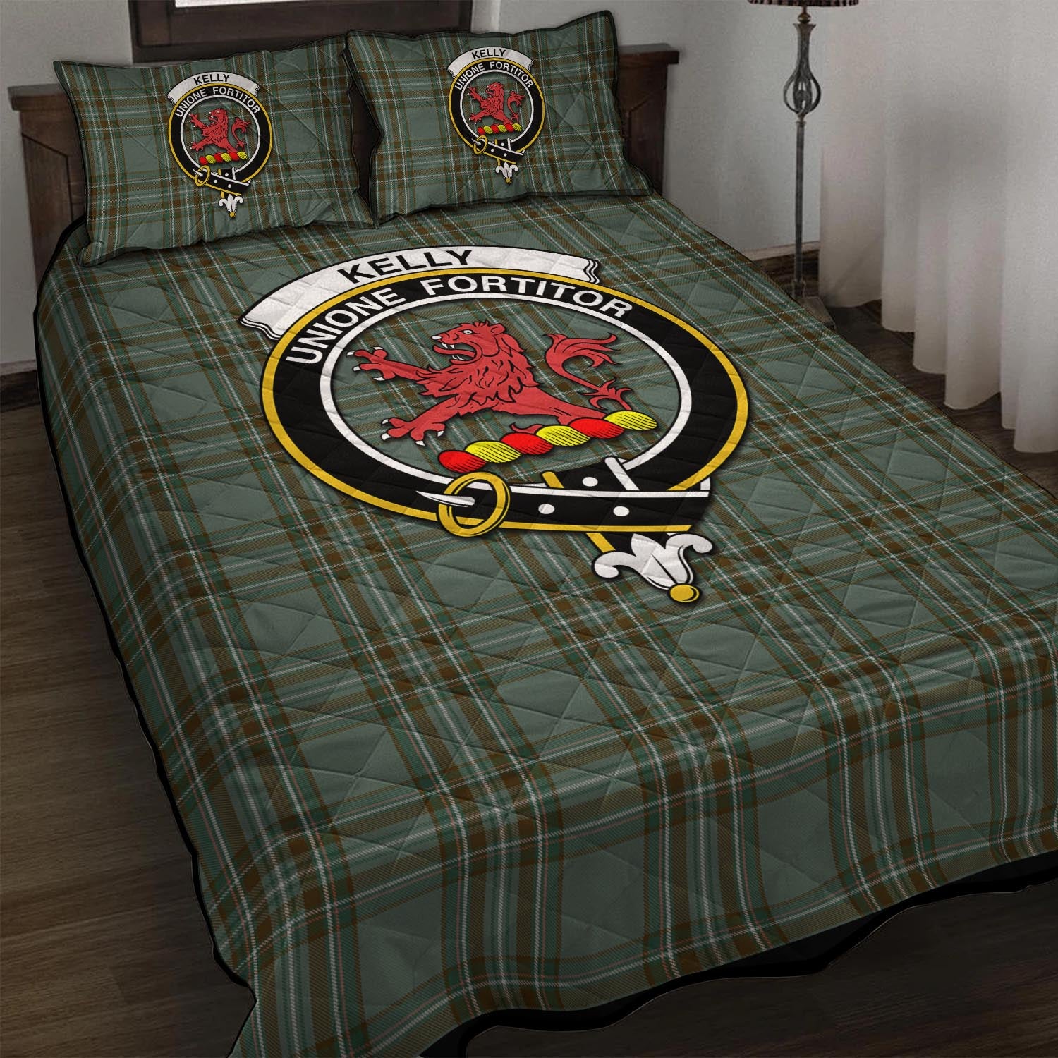 Kelly Tartan Quilt Bed Set with Family Crest - Tartan Vibes Clothing