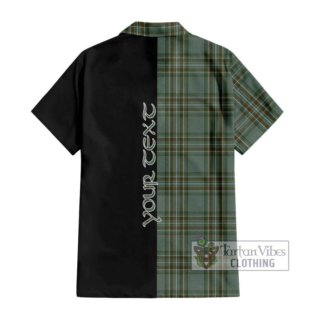 Kelly Tartan Short Sleeve Button Shirt with Family Crest and Half Of Me Style - Tartanvibesclothing Shop