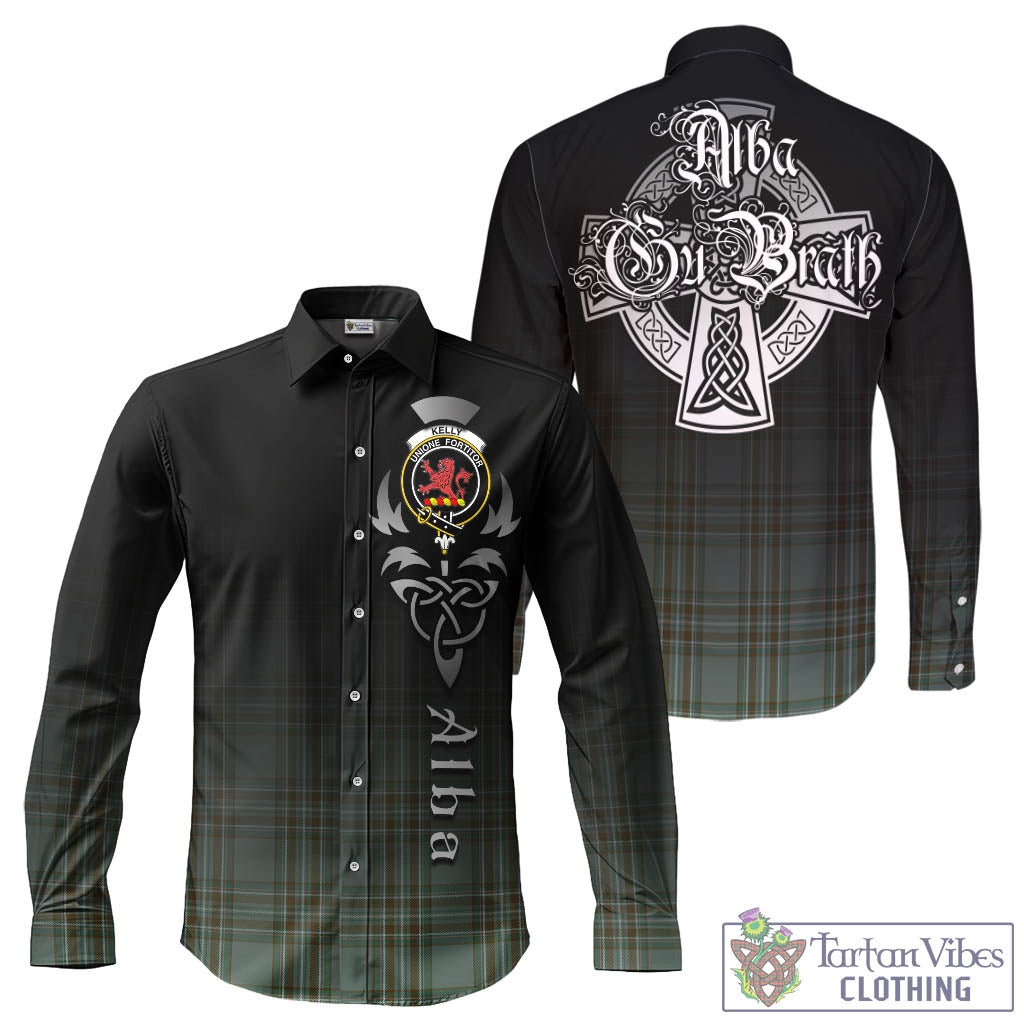Tartan Vibes Clothing Kelly Dress Tartan Long Sleeve Button Up Featuring Alba Gu Brath Family Crest Celtic Inspired