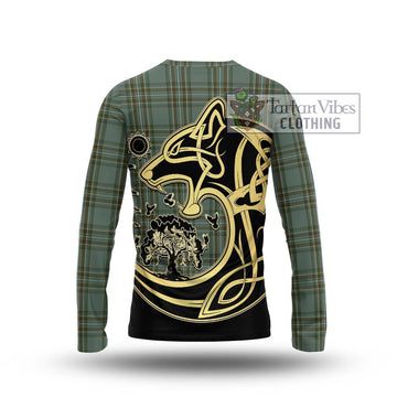 Kelly Tartan Long Sleeve T-Shirt with Family Crest Celtic Wolf Style - Tartan Vibes Clothing