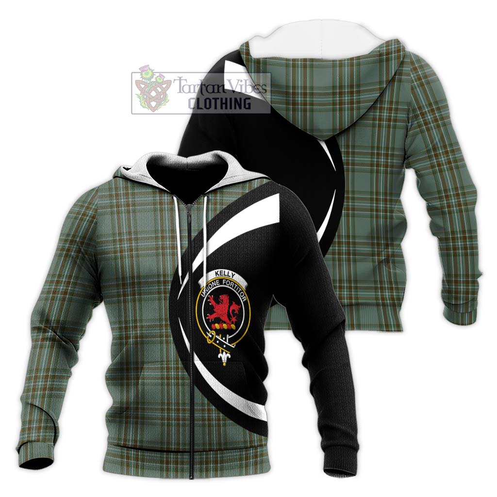 Kelly Tartan Knitted Hoodie with Family Crest Circle Style Unisex Knitted Zip Hoodie - Tartan Vibes Clothing