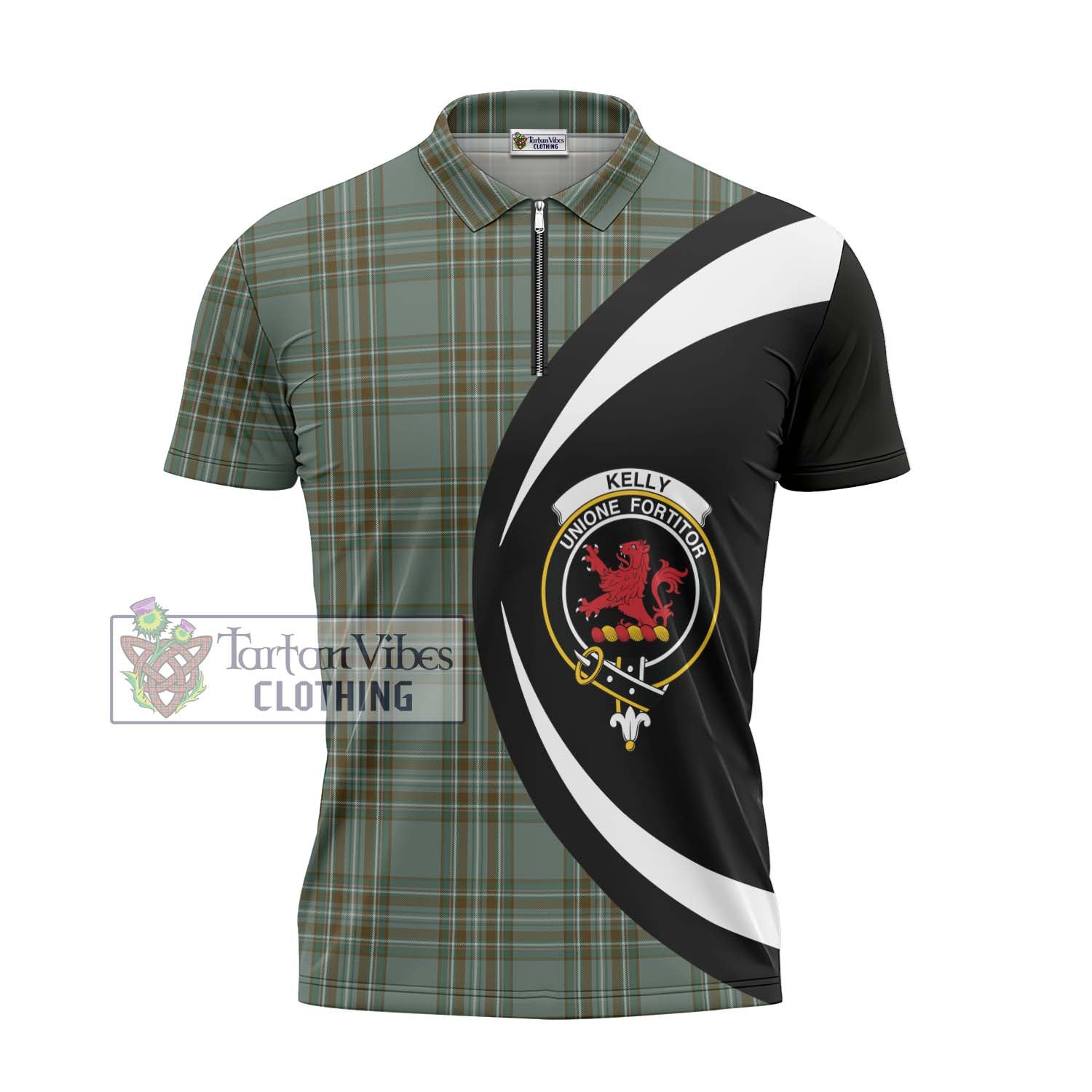 Tartan Vibes Clothing Kelly Dress Tartan Zipper Polo Shirt with Family Crest Circle Style