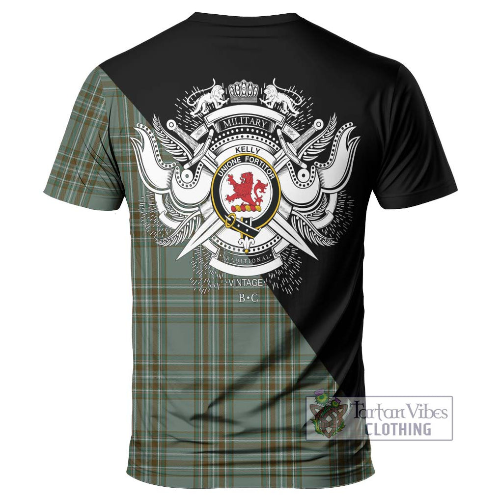 Kelly Tartan T-Shirt with Family Crest and Military Logo Style - Tartanvibesclothing Shop