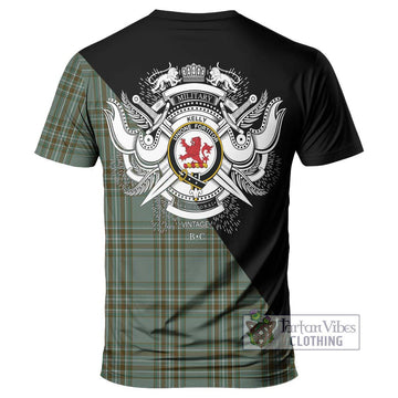Kelly Tartan T-Shirt with Family Crest and Military Logo Style - Tartanvibesclothing Shop