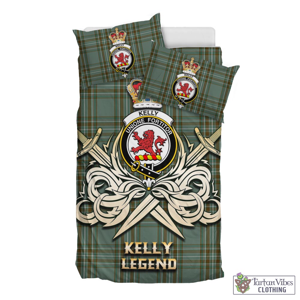 Tartan Vibes Clothing Kelly Dress Tartan Bedding Set with Clan Crest and the Golden Sword of Courageous Legacy