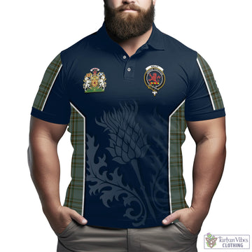 Kelly Dress Tartan Men's Polo Shirt with Family Crest and Scottish Thistle Vibes Sport Style