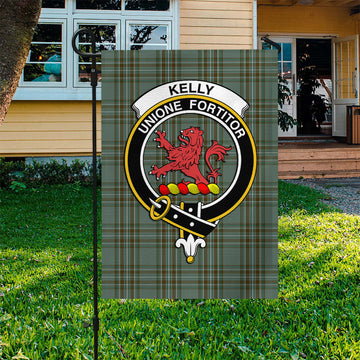 Kelly Tartan Garden Flag with Family Crest