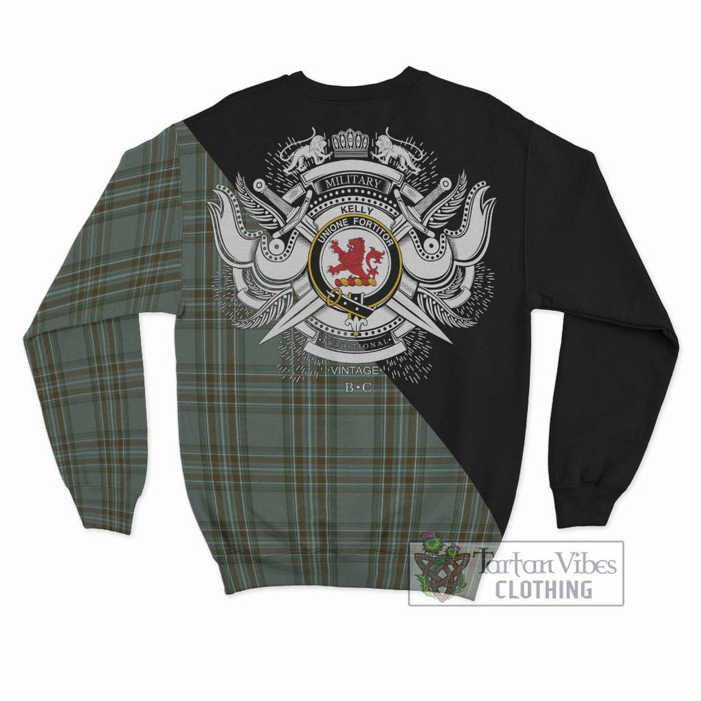 Kelly Tartan Sweatshirt with Family Crest and Military Logo Style - Tartanvibesclothing Shop