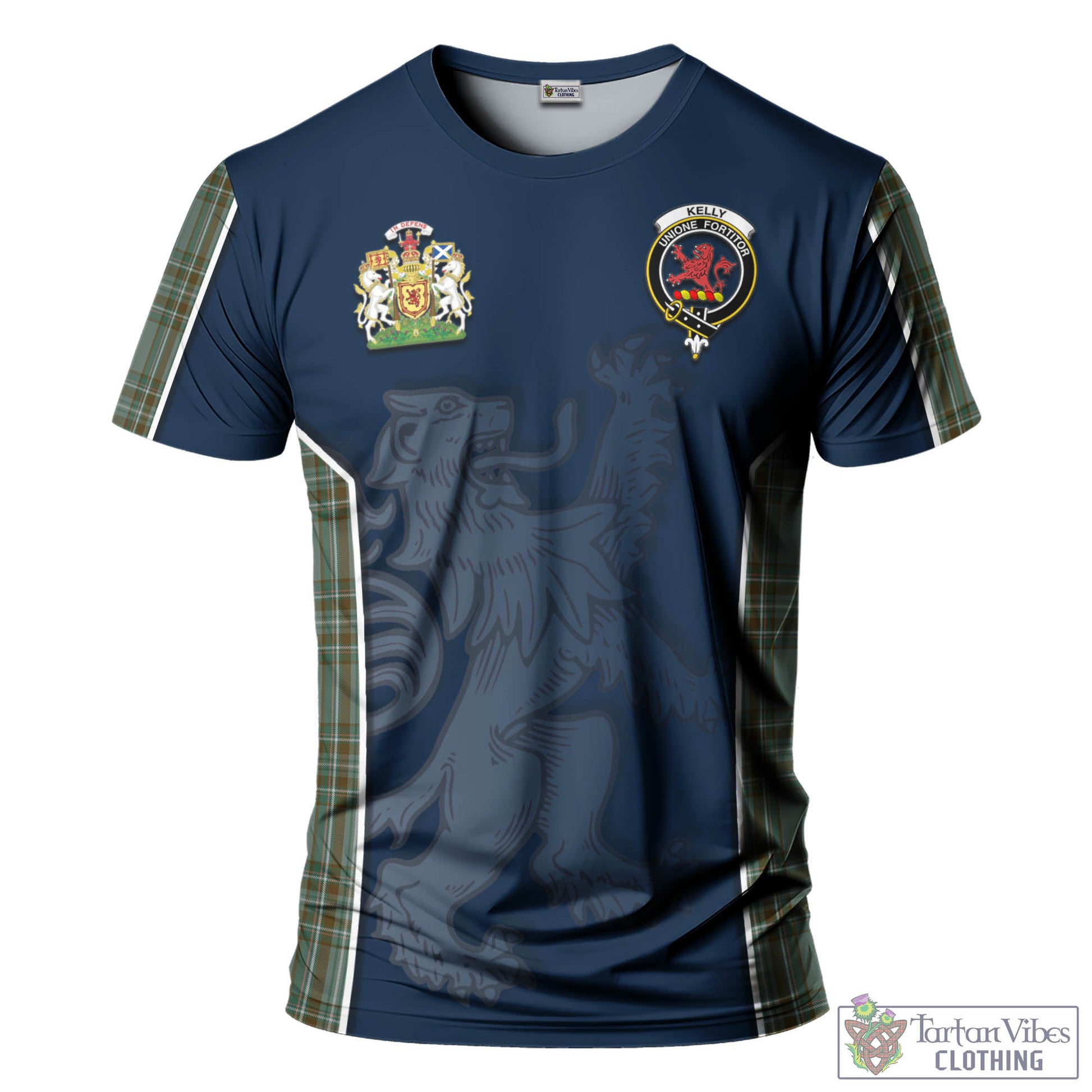Tartan Vibes Clothing Kelly Dress Tartan T-Shirt with Family Crest and Lion Rampant Vibes Sport Style