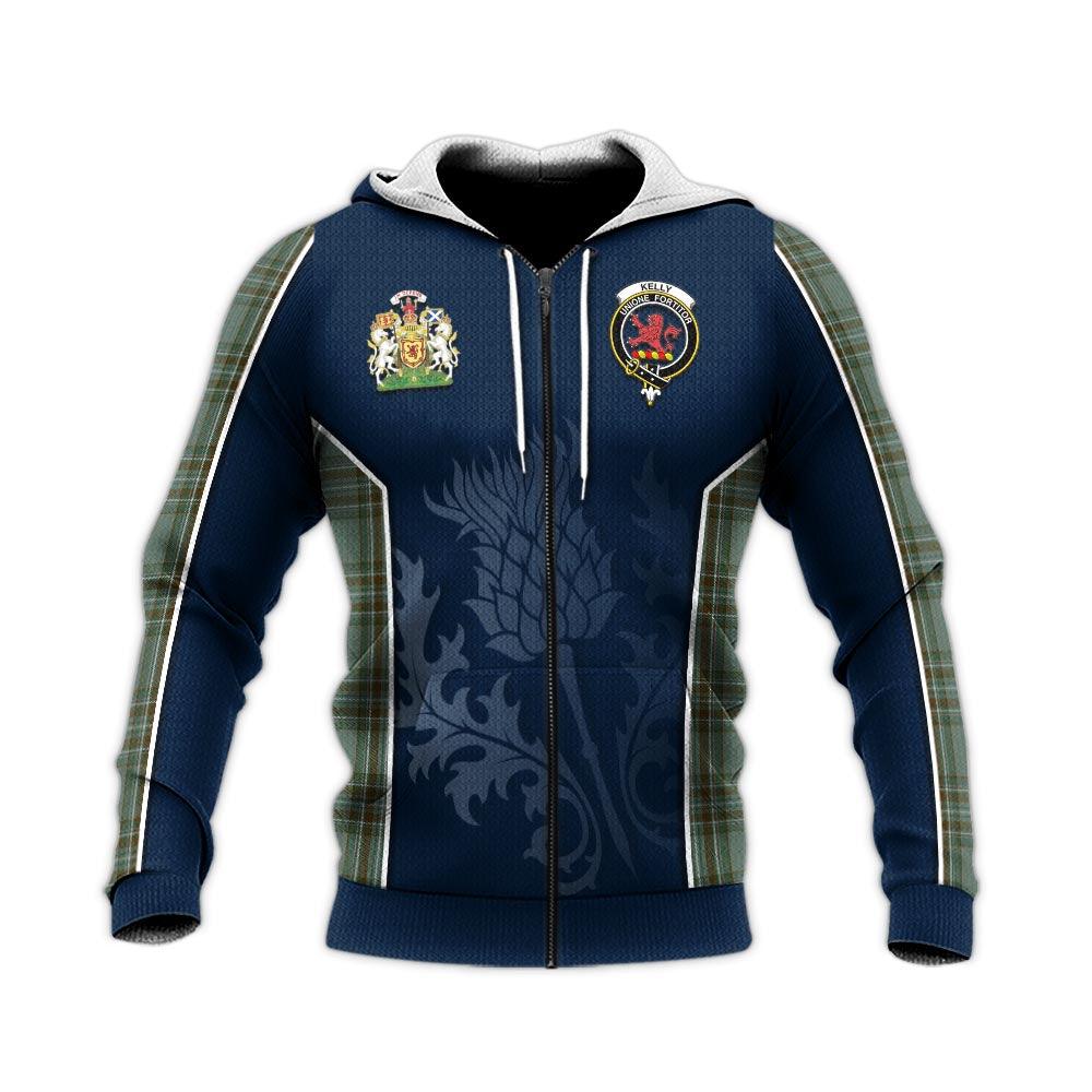 Tartan Vibes Clothing Kelly Dress Tartan Knitted Hoodie with Family Crest and Scottish Thistle Vibes Sport Style