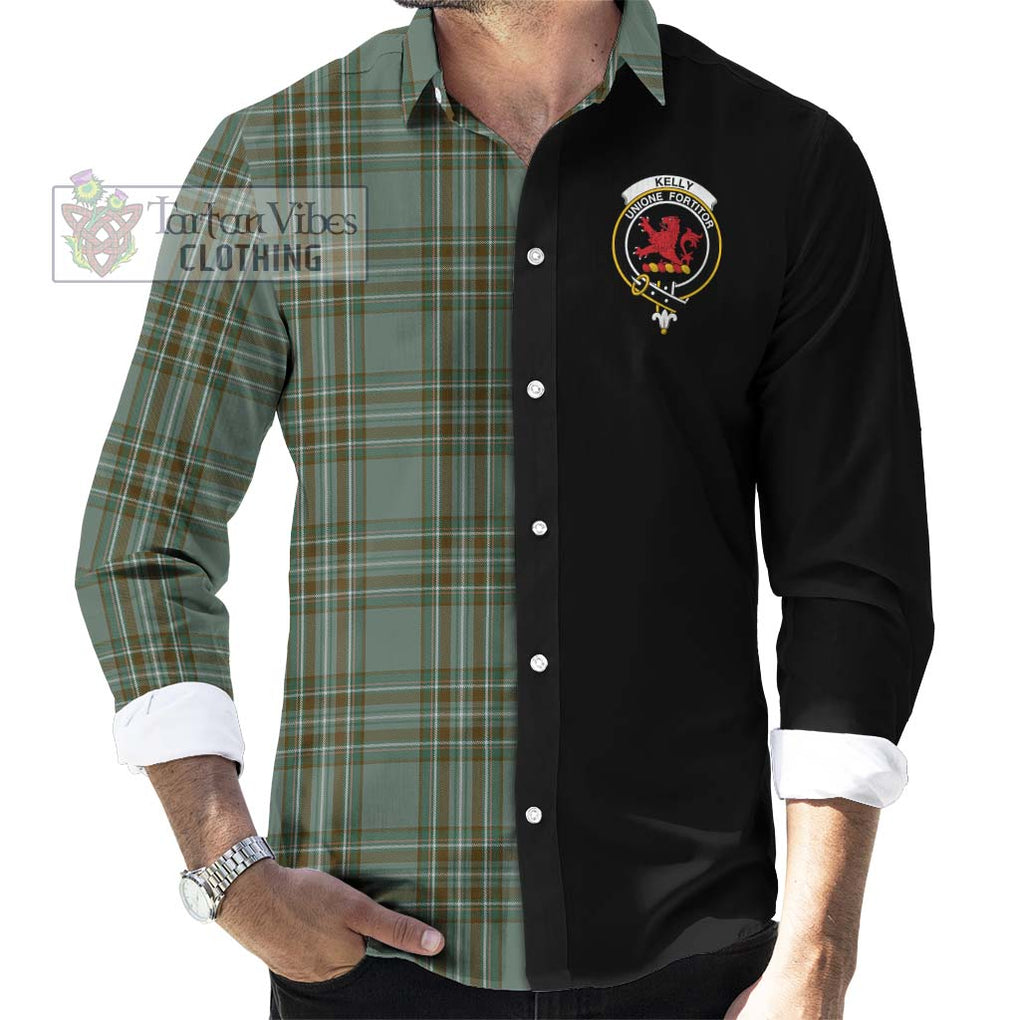 Kelly Tartan Long Sleeve Button Shirt with Family Crest and Half Of Me Style - Tartanvibesclothing Shop