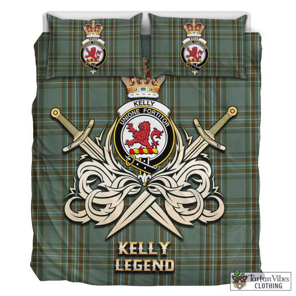 Tartan Vibes Clothing Kelly Dress Tartan Bedding Set with Clan Crest and the Golden Sword of Courageous Legacy
