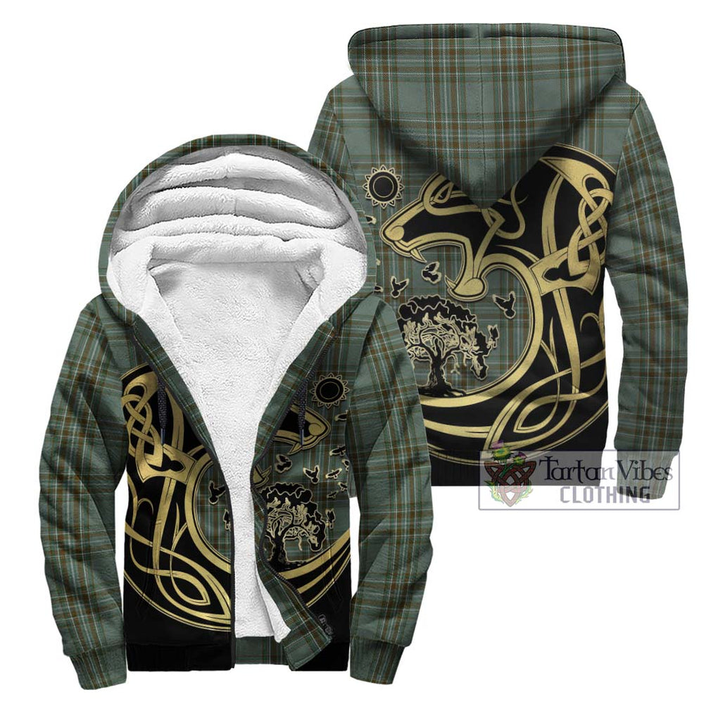 Kelly Tartan Sherpa Hoodie with Family Crest Celtic Wolf Style Unisex - Tartan Vibes Clothing