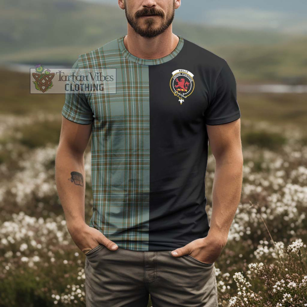 Kelly Tartan T-Shirt with Family Crest and Half Of Me Style - Tartanvibesclothing Shop
