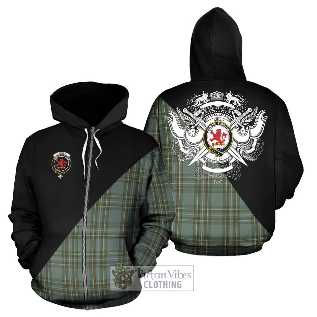 Kelly Tartan Hoodie with Family Crest and Military Logo Style - Tartanvibesclothing Shop