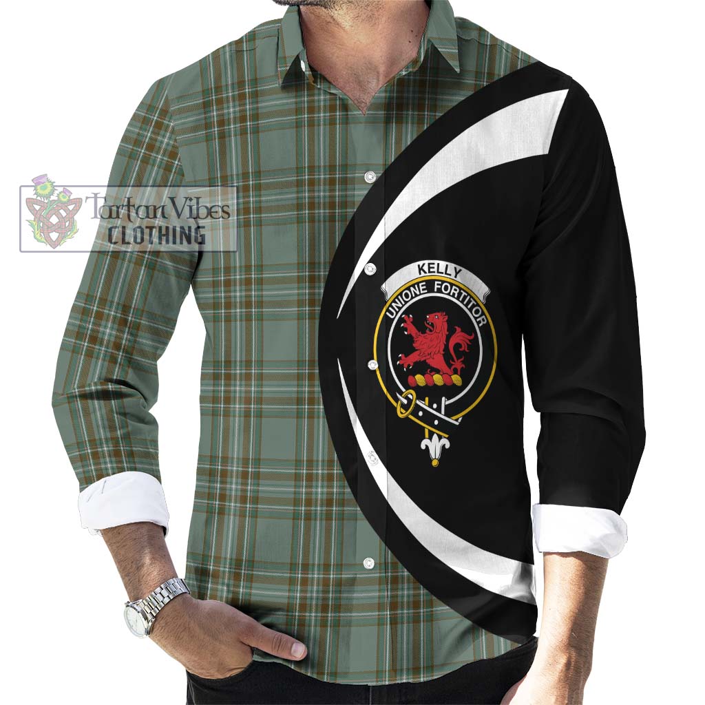 Kelly Tartan Long Sleeve Button Up with Family Crest Circle Style - Tartan Vibes Clothing