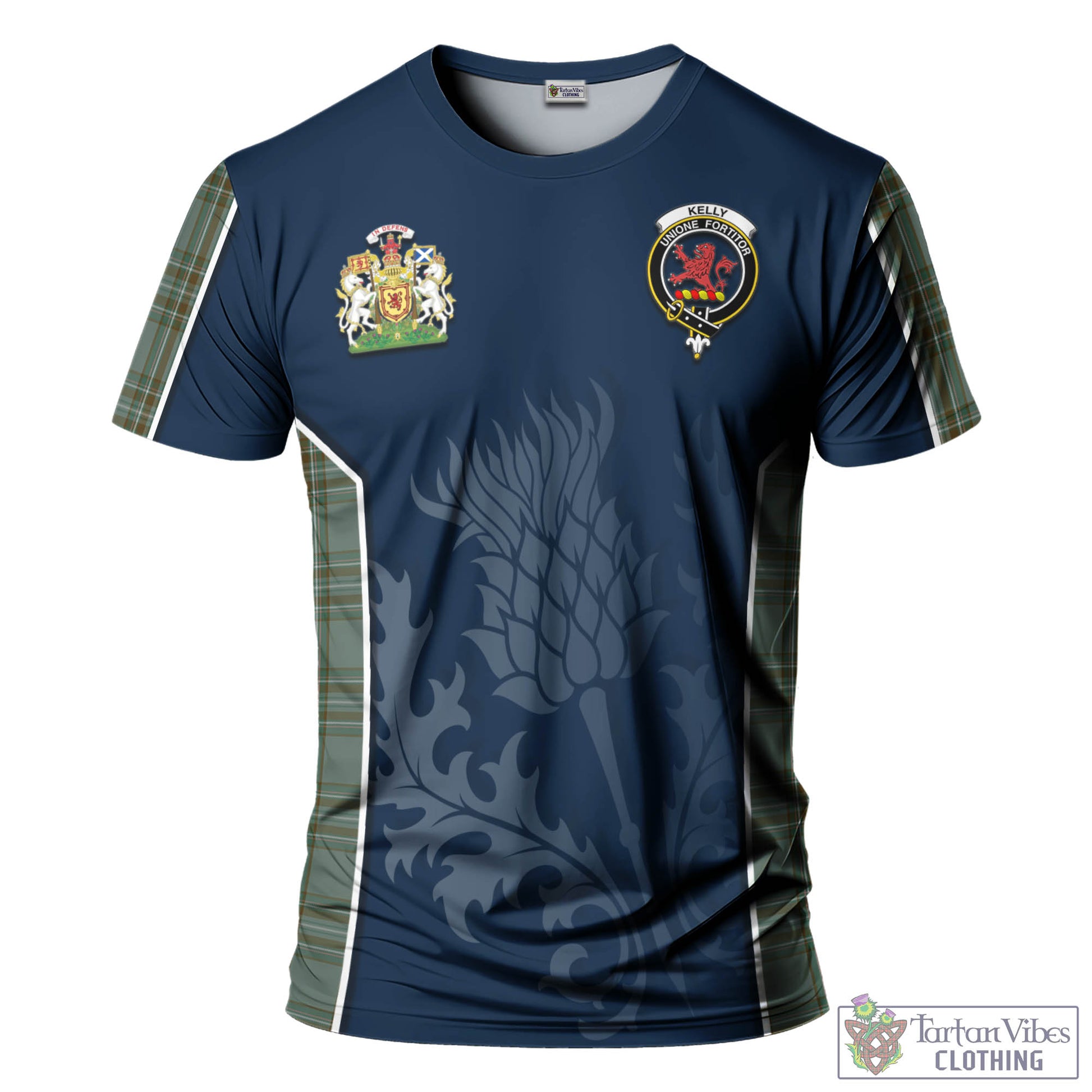 Tartan Vibes Clothing Kelly Dress Tartan T-Shirt with Family Crest and Scottish Thistle Vibes Sport Style