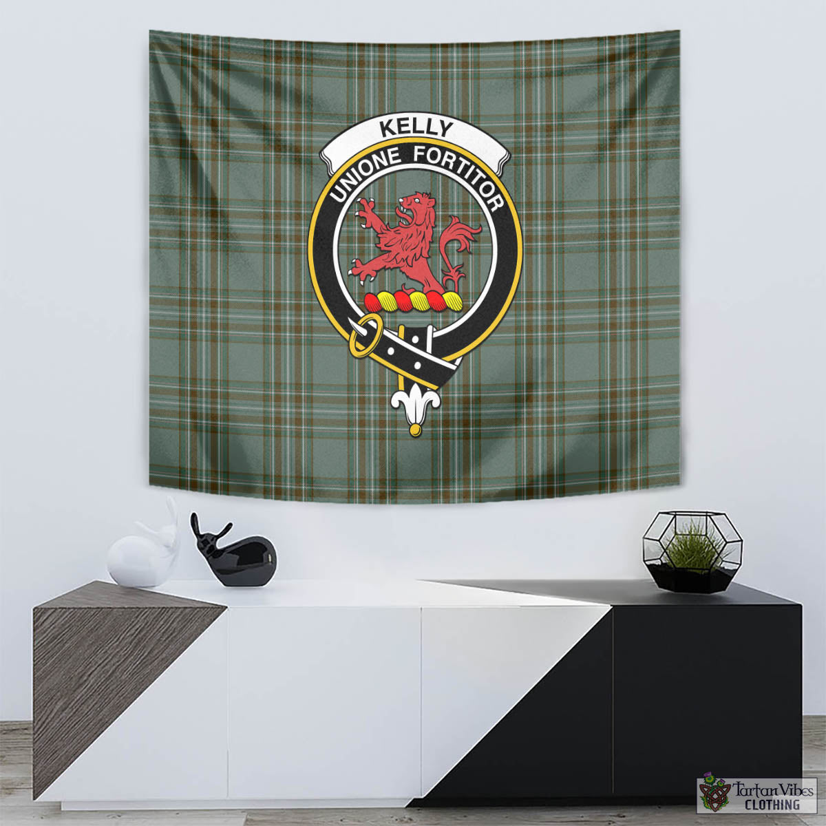 Tartan Vibes Clothing Kelly Dress Tartan Tapestry Wall Hanging and Home Decor for Room with Family Crest