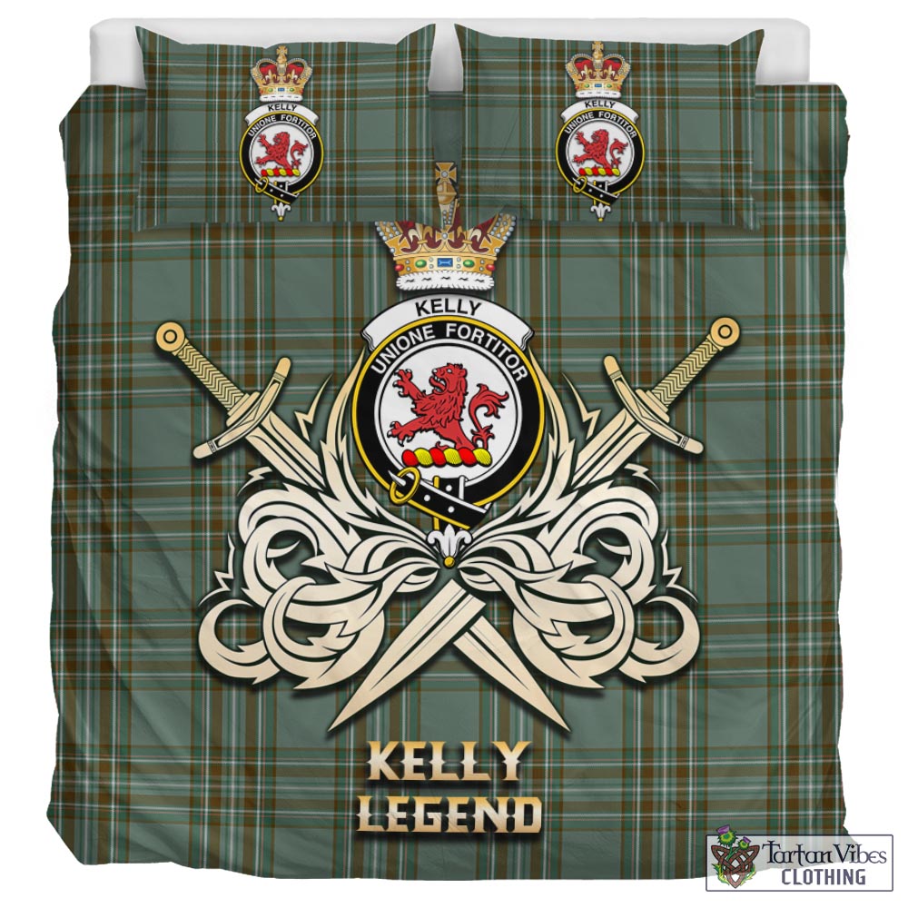 Tartan Vibes Clothing Kelly Dress Tartan Bedding Set with Clan Crest and the Golden Sword of Courageous Legacy