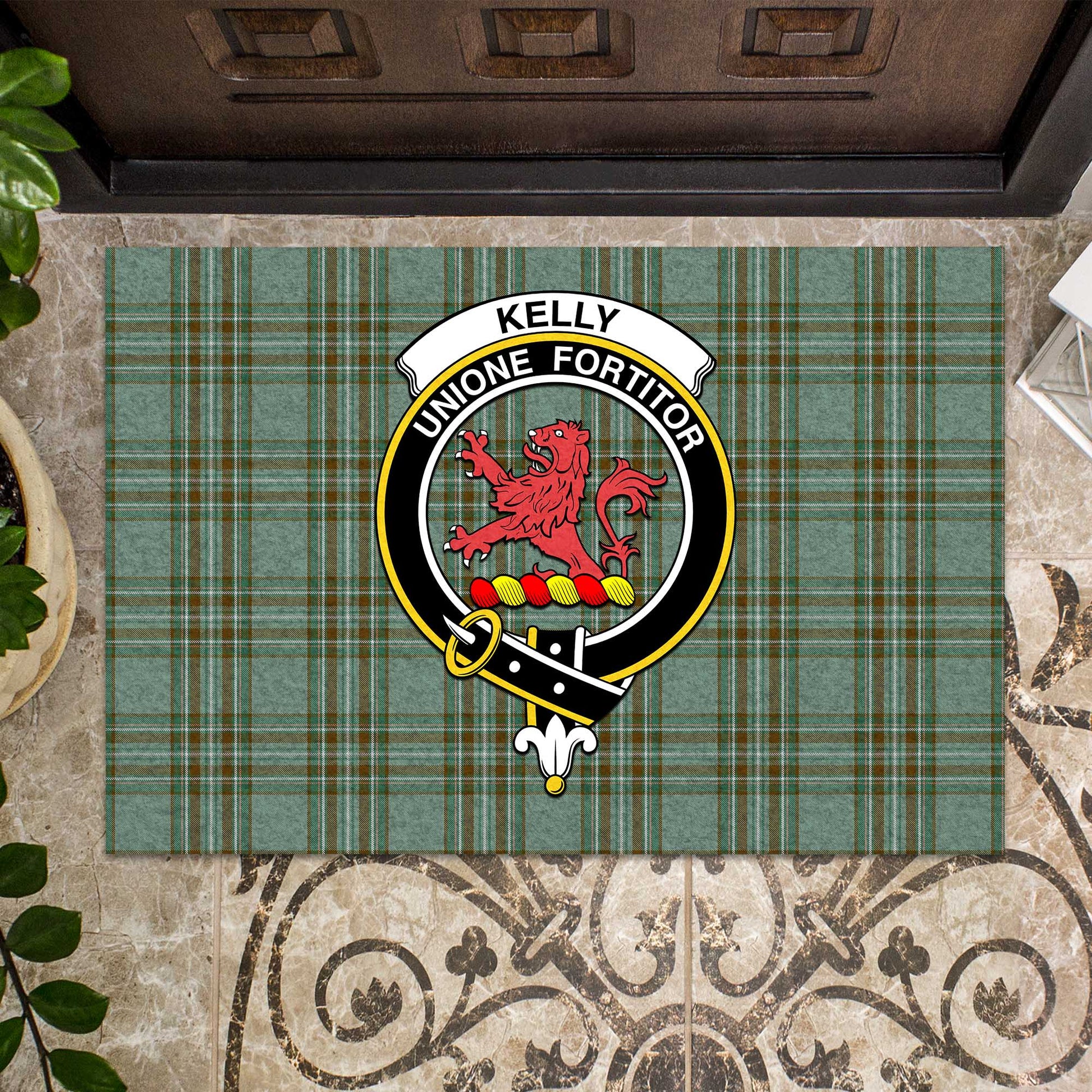 Kelly Dress Tartan Door Mat with Family Crest - Tartanvibesclothing
