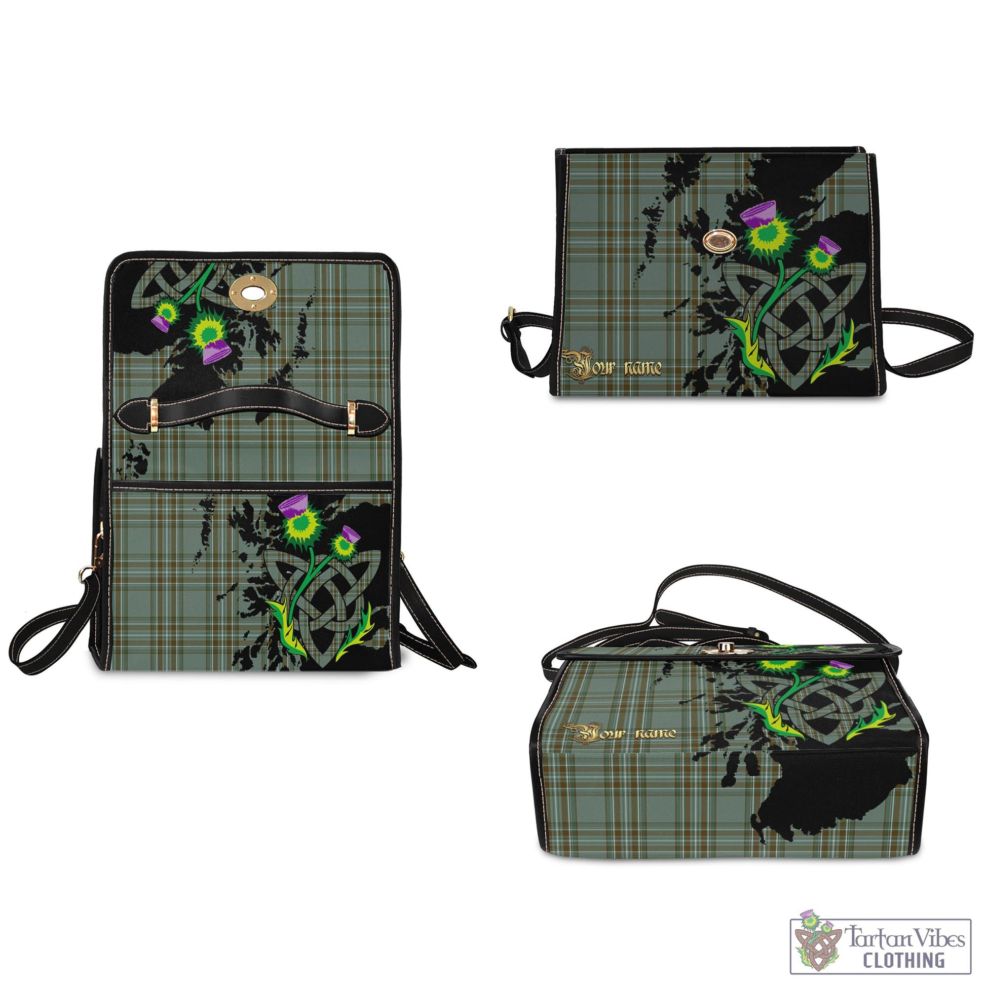 Tartan Vibes Clothing Kelly Dress Tartan Waterproof Canvas Bag with Scotland Map and Thistle Celtic Accents